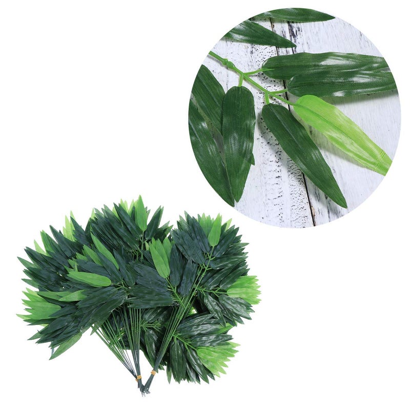 OULII 50pcs Artificial Green Bamboo Leaves Fake Green Plants Greenery Leaves for Home Hotel Office Decoration - Image 3